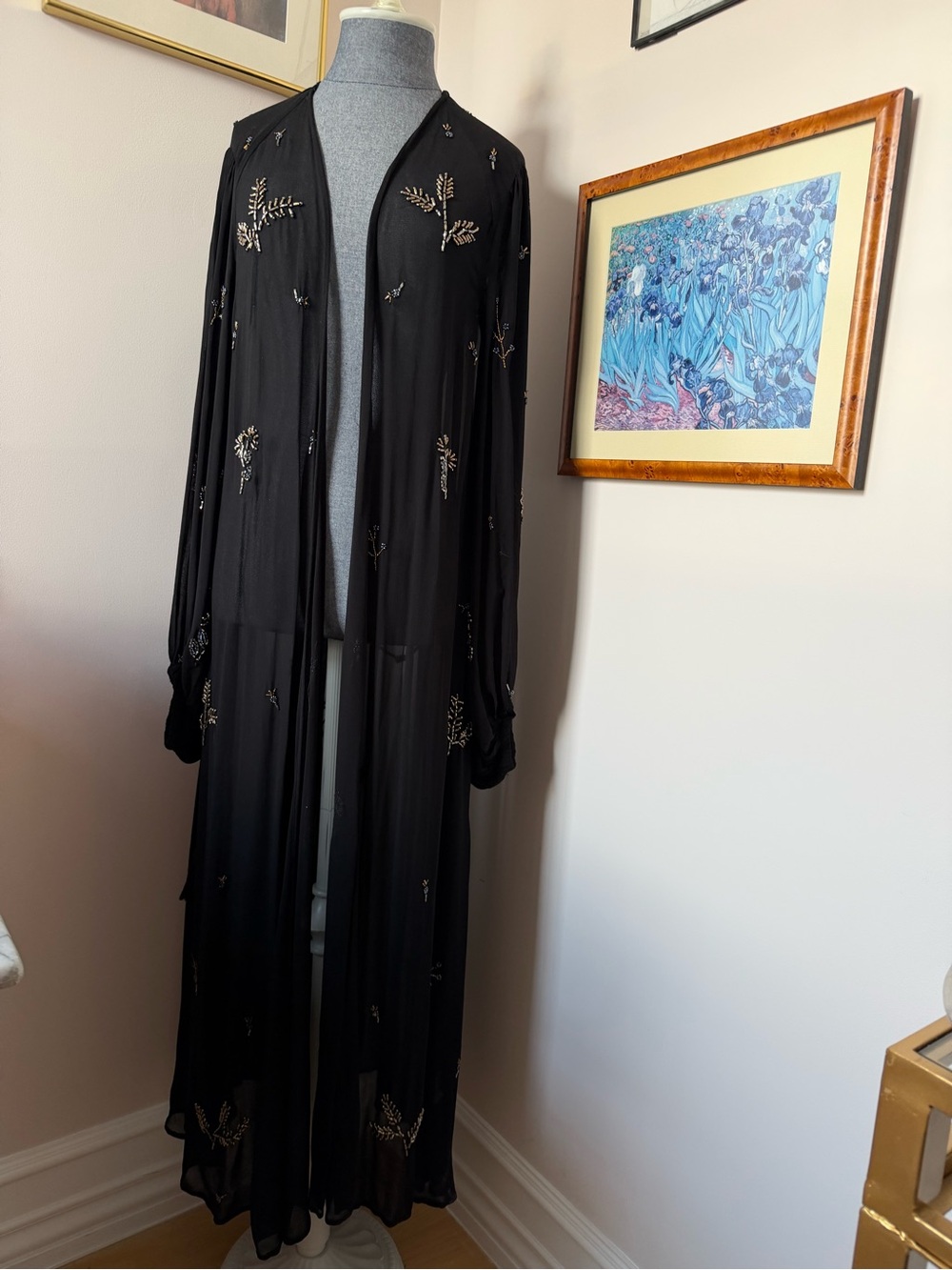 Zara Black Sheer Embellished Long Duster with embellished embroidery